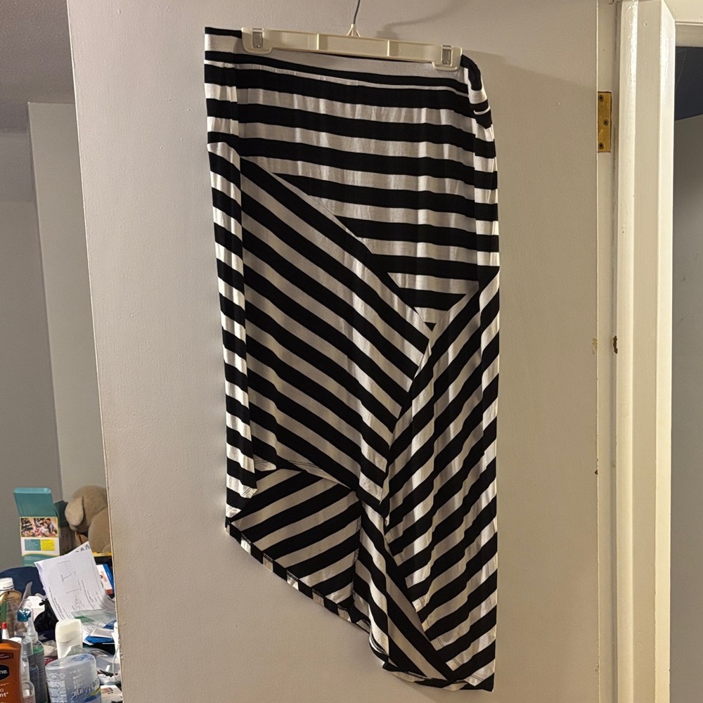 New York & Company Asymmetrical Black and White Striped Skirt